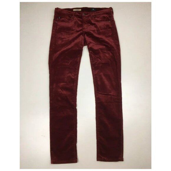 AG ADRIANO GOLDSCHMIED Red Wine The Legging Super Skinny Velvet Velour Jeans - Picture 1 of 12